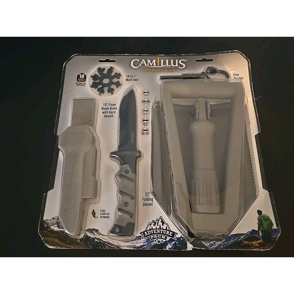 Camillus Adventure Pack Outdoor Survival Kit New SHOVEL Knife TOOL Fire Starter